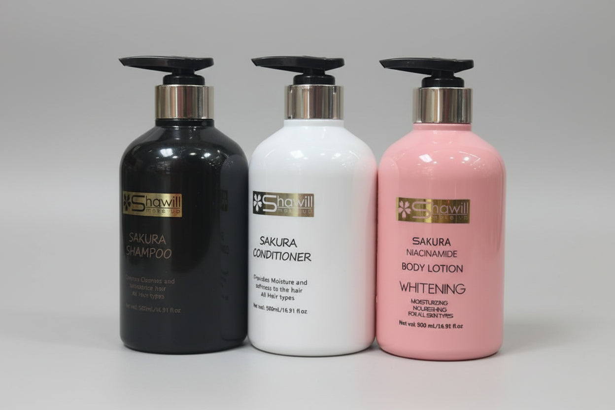 Shawill – Sakura Shampoo, Conditioner & Body Lotion Set | مجموعة شاوِل ساكورا للعناية بالشعر والجسم