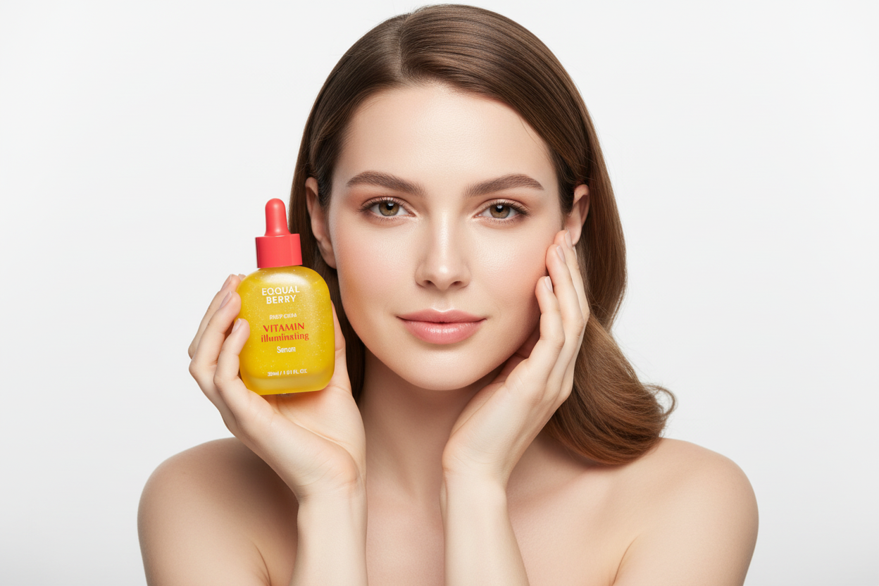 European woman holding Vitamin Illuminating Serum