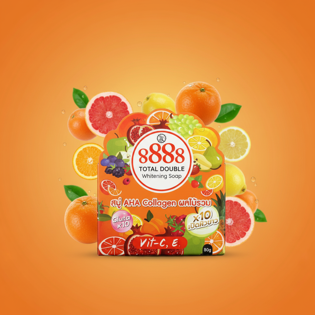 8888 Total Double Whitening Soap Gluta AHA Collagen Vit C E 80g