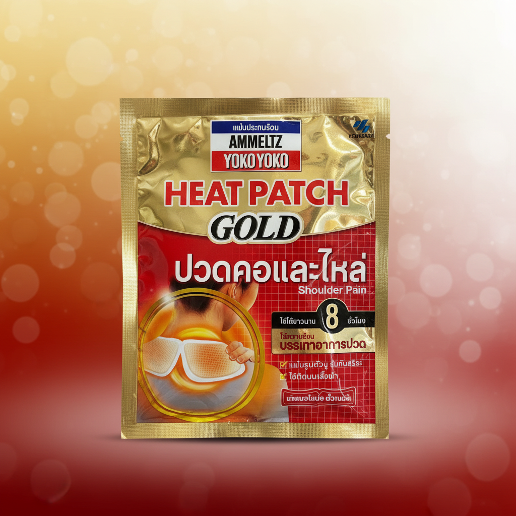 Ammeltz Yokoyoko Heat Patch Gold Shoulder Pain with natural background