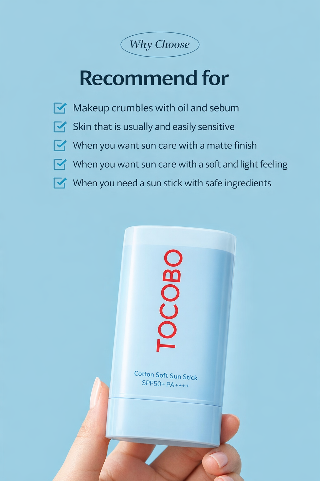TOCOBO – Cotton Soft Sun Stick SPF50+ PA++++ | Tocobo Sun Stick with a soft cotton texture