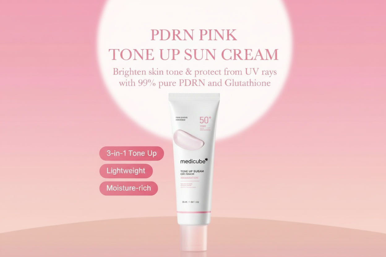 Medicube – PDRN Pink Tone-Up Sun Cream SPF50+ PA++++ | واقي شمس ميديكوب بي دي آر إن بينك تون-أب