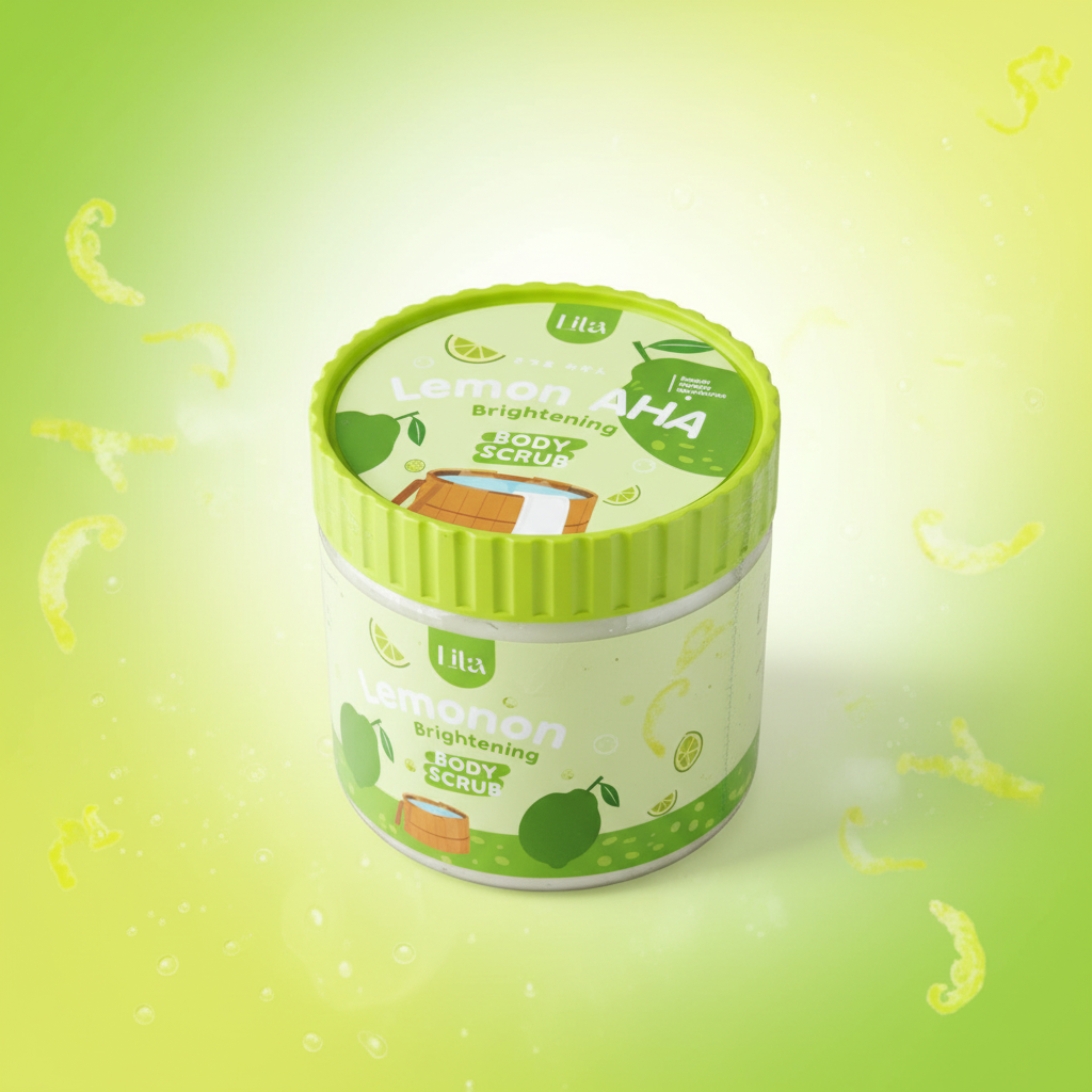 Lemon Brightening AHA Body Scrub with natural background