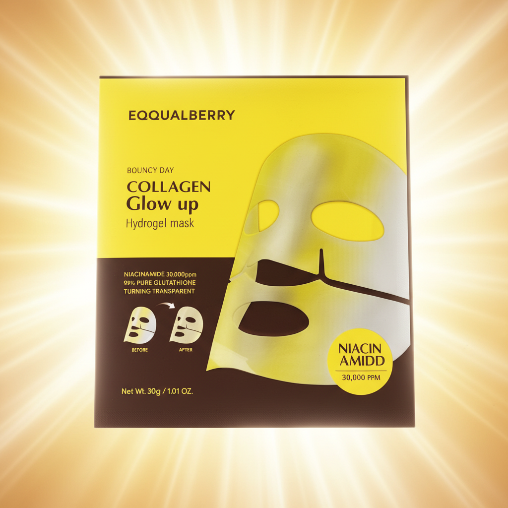 Eqqualberry Bouncy Day Collagen Glow Up Hydrogel Mask with natural background